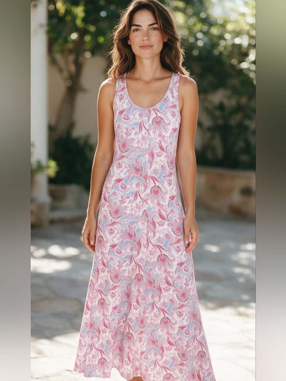 Lauren Jeans Co. Elegant Pink and Blue Swirl Summer Maxi Dress 2 Piece